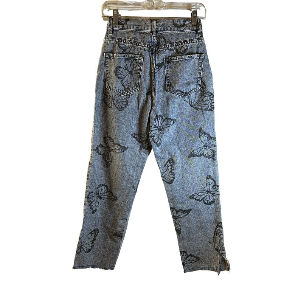 Pacsun High-Rise Straight Black Distressed Butterfly Jeans Girls Size 25